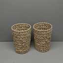 Varku 2 Pcs Wicker Trash Cans,11 in Boho Trash Cans Handwoven Plastic Rattan Trash Can Waste Baskets with Wide Opening, Waterproof Waste Bin for Bathroom, Bedroom, Office, Home（2 Gallon）