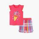 Girl Summer Short Set Cotton Outfits Short Sleeveless Tee T Shirt Tank Top Shorts Pant 2PC Set 7-8