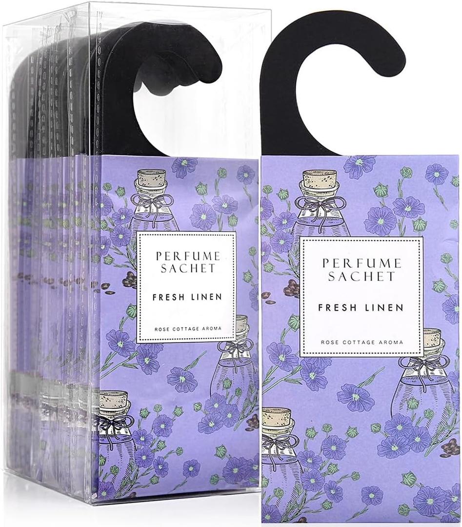 ROSE COTTAGE Large 12 Packs Fresh Linen Hanging Closet Deodorizer Air Freshener Long Lasting Scented Sachets Smell Goods for House