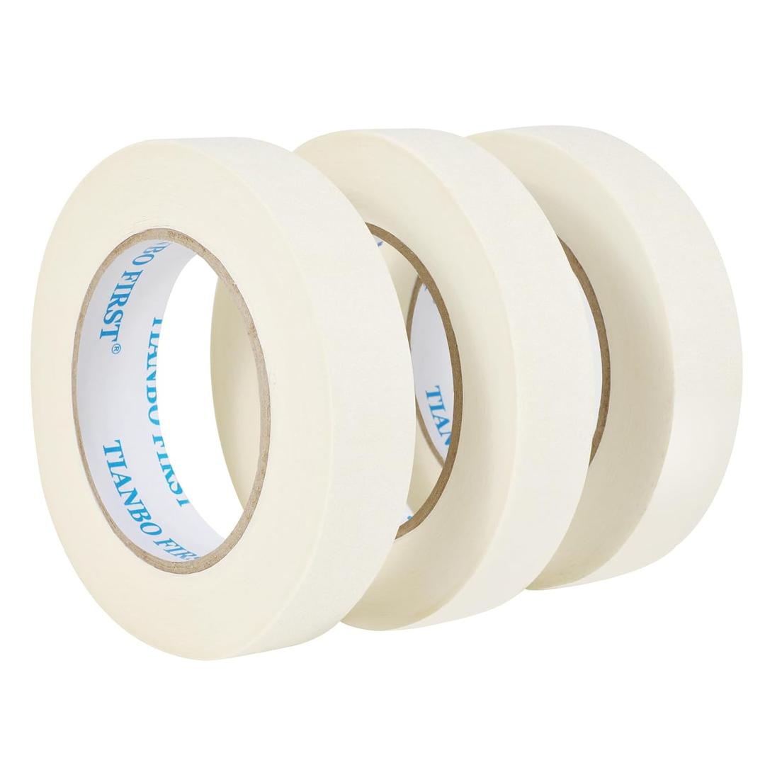 Masking Tape 0.94 Inch Wide Thin White Painters Tape Beige Masking Tape Bulk for Painting Home Office School Stationery, 0.94 Inch x 60 Yards, 3 Rolls