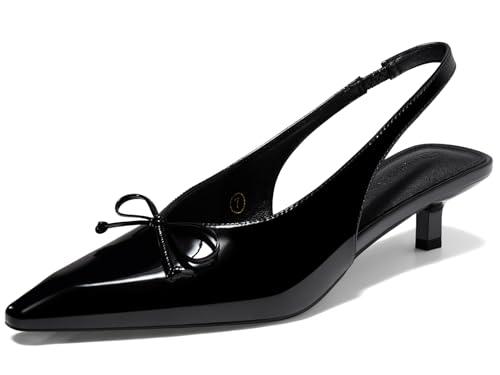 Coutgo Womens Slingback Kitten Low Heels Dress Shoes Closed Pointed Toe Bow Tie Slip on Office Work Pumps, Black, Size 7.5