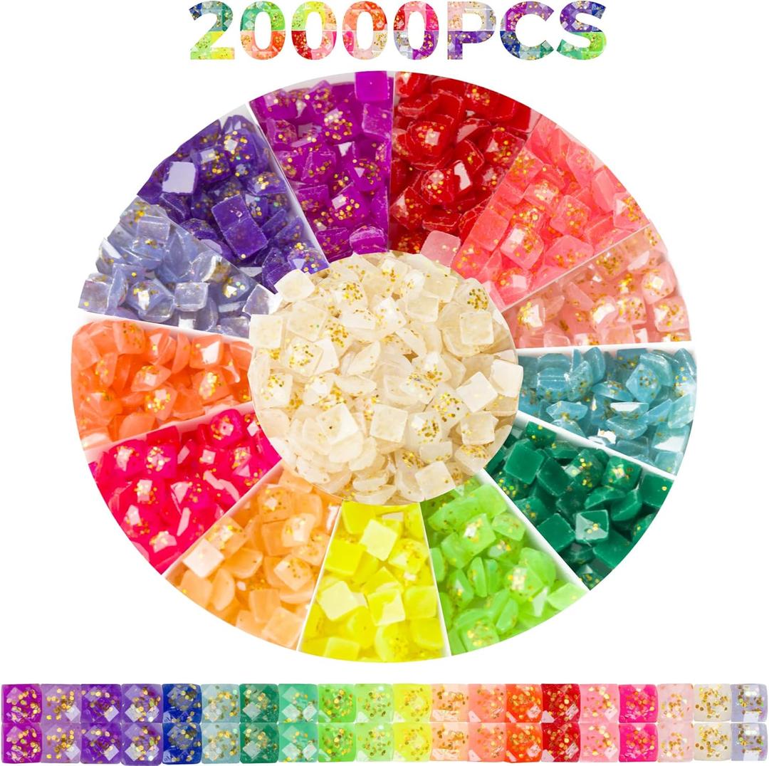20000PCS Glitter Beads for Diamond Painting Beads, Diamond Painting Accessories, 20 Colors Square Beads Art Drills Flatback Rhinestones for Crafts, Bead Painting or Nails Art, 2.5MM
