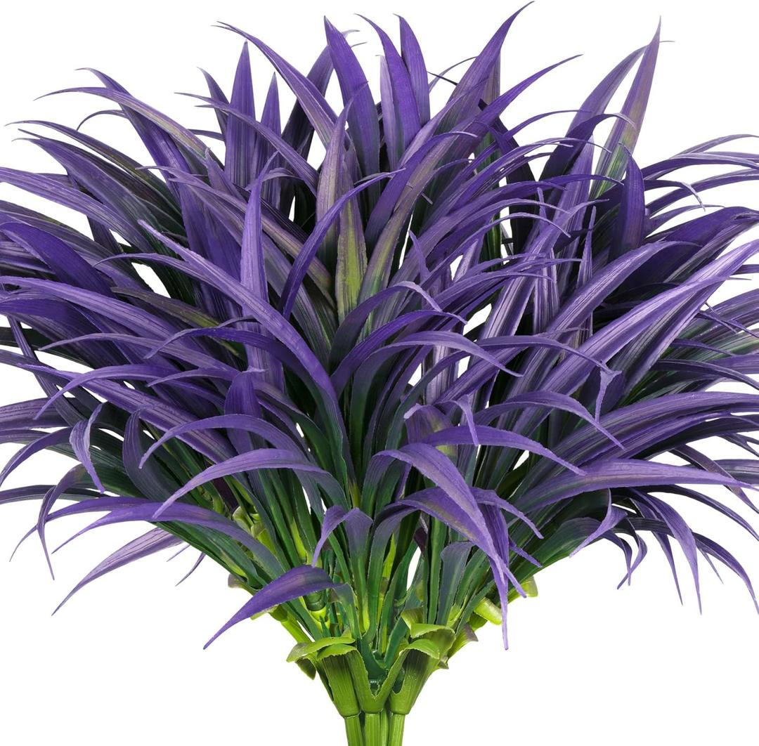 Ouddy Decor 20 Pcs Fake Outdoor Plants Artificial Grass Greenery Stems Faux Plastic Plants UV Resistant for Indoor Outside Garden Hanging Planter Pathway Porch Patio Window Box Home Decor, Purple