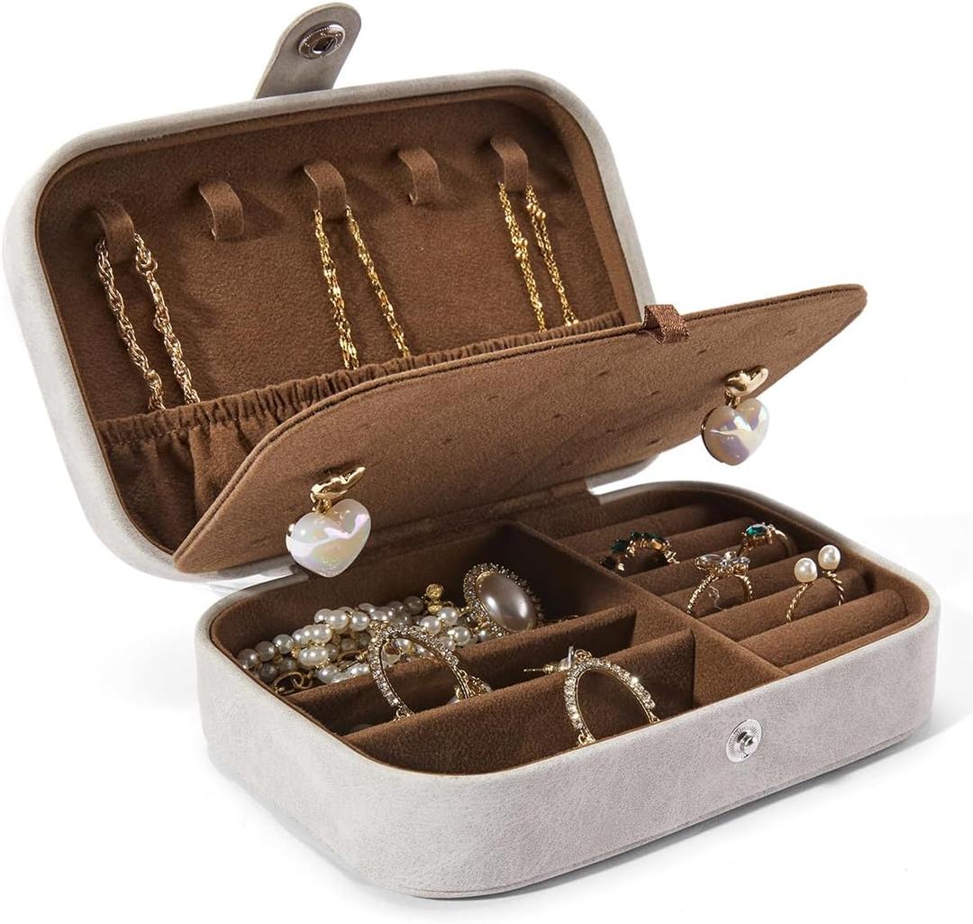Smileshe Travel Jewelry Box, PU Leather Small Gift Portable Case, 2 Layers Organizer Display Storage Boxes for Rings, Earrings, Necklaces, Bracelets