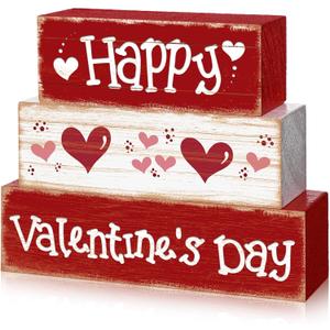 3 Pcs Valentine Table Decoration Signs Tiered Tray Valentine Wooden Love Blocks Heart Wood Freestanding Decor for Farmhouse Centerpiece Wedding Gift(Lovely Style)