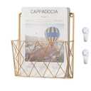 kumet Wall-Mounted File Organizer, Metal Wall File Holder, Magazine Rack, Space-Saving Design, Ideal for Home Office, Workspace, and Study Room Organization (Gold)