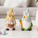 DN DECONATION Easter Decorations Gnomes Bunny Figurines Set, 2-Pcs Resin Rabbit-Eared Gnome Decor with Easter Egg Basket & Carrot, Cute Spring Decor Tabletop Decor for Mantel Shelf Home Easter Party (Pink and Green)