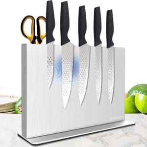 Magnetic Knife Block Without KnivesStainless Steel Double-Sided Magnetic Knife Holder Stand with Strong Magnets, Knife Storage Organizer for Kitchen Counter top (12 Inch, Silver)