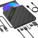 8 IN 1 External CD/DVD Drive for Laptop, USB 3.0 Portable External CD Burner Reader Writer with 4 USB Ports/2 TF SD Card Slots/1 USB Type C Port, Disc Drive for Laptop/PC/Mac/Windows/Linux/OS