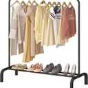 JIUYOTREE Metal Clothing Rack, 43.3 Inches Garment Rack with Bottom Shelf for Hanging Clothes, Coats, Skirts, Shirts, Sweaters, Black (43.3"W x 15.75"D x 61"H without wheels)