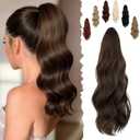 FELENDY 16" Ponytail Extension Long Curly Wavy Ponytails Clip in Claw Hair Extension Pony Tails Natural Looking Synthetic Hairpiece for Women Medium Brown