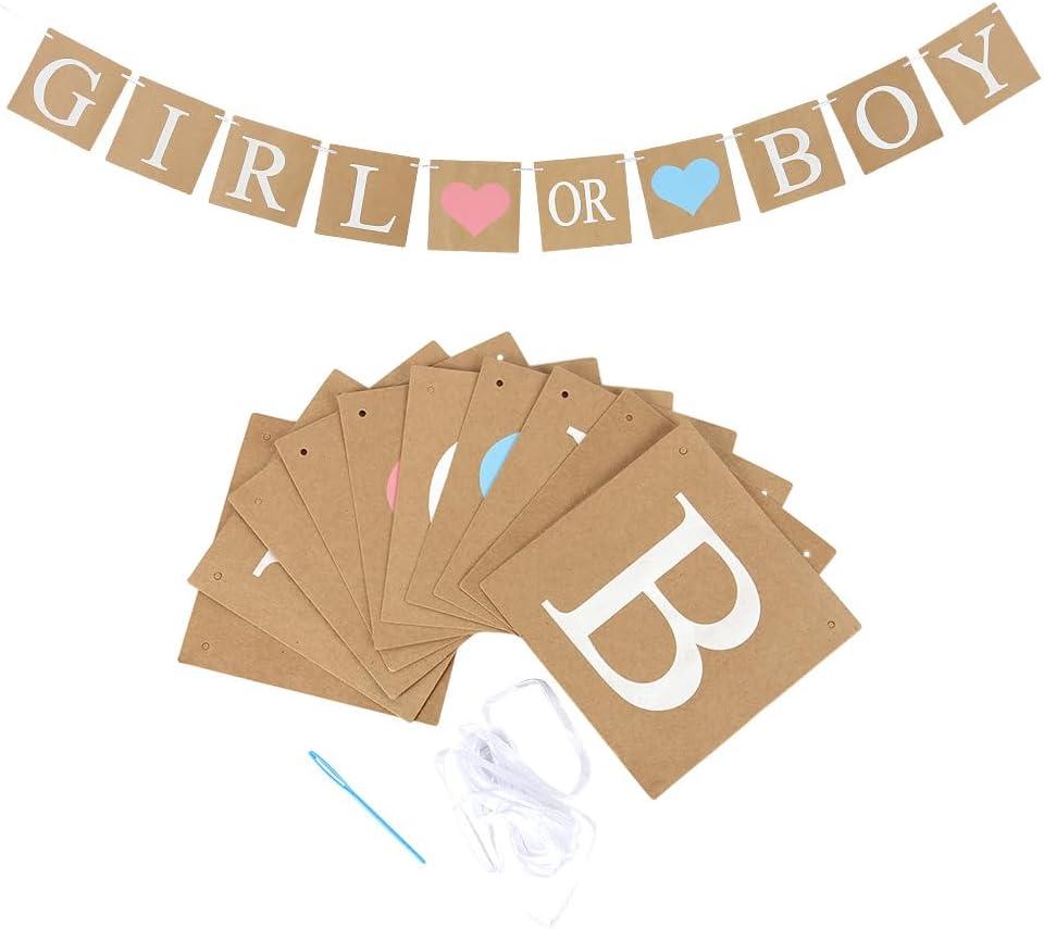 SUNBEAUTY Boy or Girl Banner Baby Shower Decorations Gender Reveal Bunting Flag Baby Gender Show Party Favors Pregnancy Announcement