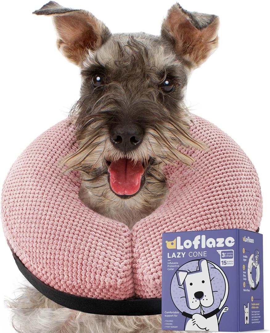 Soft Inflatable Dog Cone Collar for Small Medium Large Dogs - Neck Donut E Collar Alternative for Recovery After Surgery - Pink M