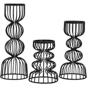 Lainon Candle Holders for Pillar Candles (Black, Set of 3) - Hand Crafted Black Metal Candle Holder Set - Metal Candle Holders Pillar for Table Centerpiece - Modern Candle Stand - 6", 9", 12"