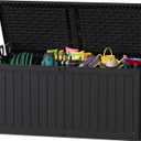 JUMMICO 270 Gallon Outdoor Storage Deck Box with Divider, Double Wall Storage Box with Lockable Lid for Garden Tools, Pools Supplies (Black)