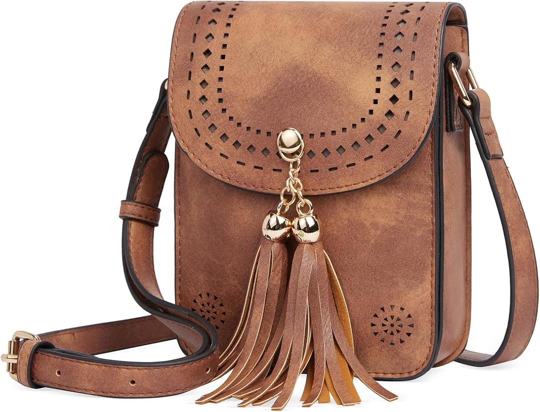 CLUCI Crossbody Bags for Women PU Leather Cell Phone Purse Wallet with Adjustable Guitar Strap | Small, PU Leather (Coral Brown)