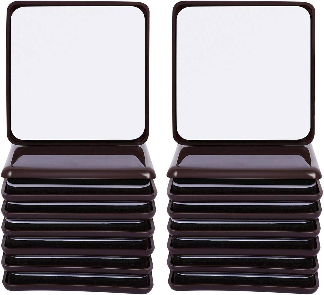 Ezprotekt Furniture Sliders for Carpet, 16 Pcs Self-Stick Furniture Movers Sliders for Carpet, 2.5 inch Square Self-Adhesive Furniture Moving Pads, Furniture Glides for Chair Table Desk (Brown)