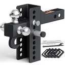 AC-DK Adjustable Trailer Hitch Tri Ball Mount with Tow Hook, Fits 2-Inch Receiver, 4-1/2 Inch Rise/Drop, Includes 1-7/8", 2", & 2-5/16" Balls, Heavy-Duty Design with Lock and Pins