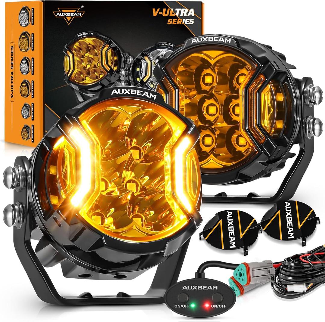 Auxbeam V-Ultra Series 3 Inch 108W Amber Fog Light Pods, with DRL 3 Modes & Protective Covers, 270 Side Shooter Light Bar, Hyper Spot Beam Offroad Lights, for Truck ATV UTV Car Motorcycle, Pair