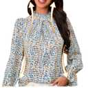 Womens Frill Mock Neck Boho Floral Tops Elegant Puff Long Sleeve Shirts 2025 Casual Vacation Outfits Work Blouse (M)