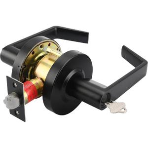 LYNN HARDWARE - Entrance - Commercial Door Lock - Heavy-Duty Designer Handles for Doors - Durable Grade 2 Indoor Locks for Doors - Cylindrical Door Handle Lock - ADA Compliant - Matte Black