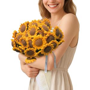 Crochet Flower Bouquet Blanket (59" Finished Blanket) Handmade Soft and Lightweight Sunflower Bouquet Knitted Throw Blankets Gifts for Birthday Christmas