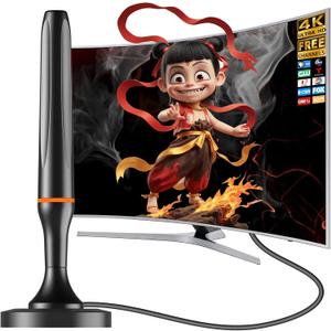 Digital TV Antenna for Smart Tv Indoor, 360 Reception Digital HDTV Antenna for Local Channels, Supports 1080P and 4K, Strong Magnetic BaseOrange-Deep