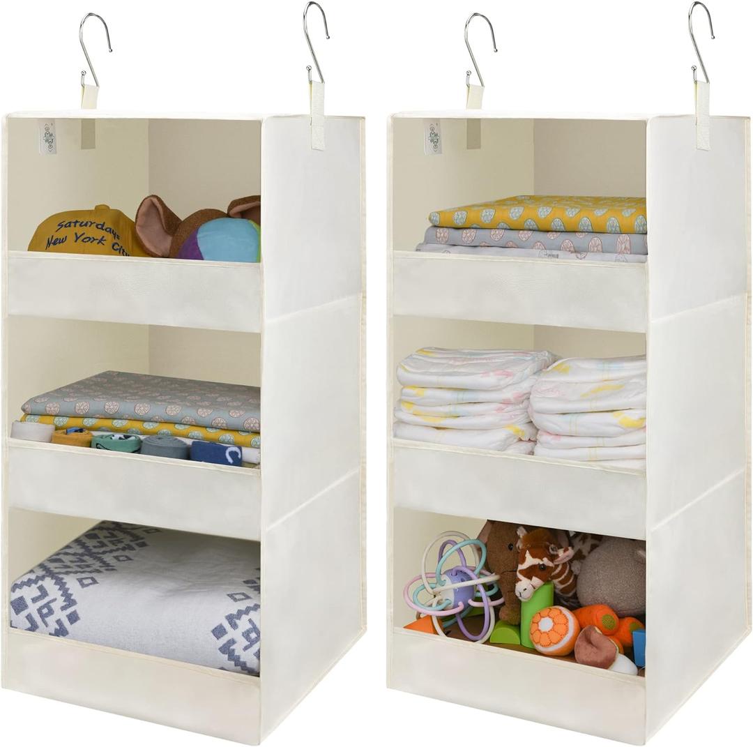 GRANNY SAYS 3-Shelf Hanging Organizer, Foldable Hanging Closet Storage, Closet Shelves Organizer for Camper, Beige, 29 " H X 12" W X 12" D, 2-Pack