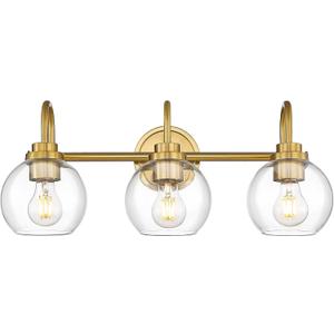 Bathroom Light Fixtures, 3-Light Brushed Gold Vanity Lights with Globe Clear Glass, Champagne Bronze Vanity Lighting Fixtures Over Mirror, AD-22280-3W-GD