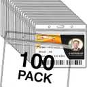 100 Pcs Name Badge Holders Clear Badge Sleeve Plastic Lanyard Sleeves for ID Holders (4X3)