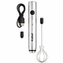 Milk Frother Handheld, Dallfoll USB Rechargeable Electric Foam Wand Maker for Coffee, 3 Speeds Mini Milk Foamer Drink Mixer with 2 Whisks for Bulletproof Coffee Frappe Latte Cappuccino Hot Chocolate, Silver