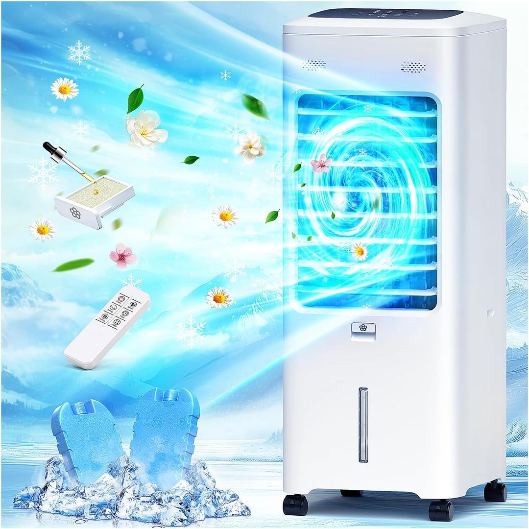 Windowless Air Conditioner Portable, 30inch Ventless Swamp Cooler Air Conditioner with 2-Gal Tank, 4IN1 Evaporative Air Cooler for Indoor Room Bedroom Home, 3 Speeds&3 Modes, 7H Timer, Remote