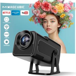 [Netflix-Licensed] Magcubic Mini Projector with Wifi and Bluetooth, Built-in Android 13, Portable Smart 1080P Projector with 4K Support, Auto Keystone, Voice Control, HY320 NTV (Black)