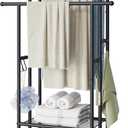 ELYKEN 3 Tier Standing Towel Rack, 40'' Tall Towel Drying Rack Outdoor, Freestanding Floor Towel Rack with Shelf, Pool Towel Blanket Stand, Metal Towel Racks for Bathroom freestanding, Matte Black