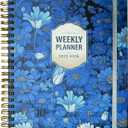 2025-2026 Weekly Planner, School Planner, Weekly Planner, Time Management Calendar Planner, 6.3" x 8.5", Spiral Binding, Laminated Labels, Storage Bag, for School and Office, Everyday, Blue Floral