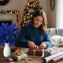 6 Pcs Christmas Artificial Velvet Glitter Magnolia Leaf Glittered Spray Picks 20" Fake Floral Leaf Branches Xmas Decoration for Christmas Tree DIY Crafts Gift Home Garden Decor(Navy Blue)