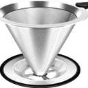 Pour Over Coffee Dripper, Stainless Steel Coffee Filter, Paperless Reusable Coffee Filter, Double Micromesh 600 Mesh Strainer Coffee Maker with Heat-Resistant Silicone Handle & Base for 1-2 Cup