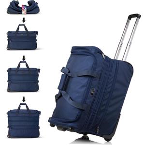 Hanke Large Expandable checked Luggage Suitcases with Wheels Foldable Duffle Bag for Travel suitcase for Women Men Garment BagBlue, 22 Inch