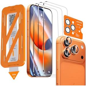 QHOHQ [1-Second Auto-Install] 3 Pack Screen Protector for iPhone 17 Pro Max [6.9 Inch] + 1 Set Camera Lens Protector, 9H+ Shatterproof Tempered Glass, [12FT Military Grade Protection], Case Friendly