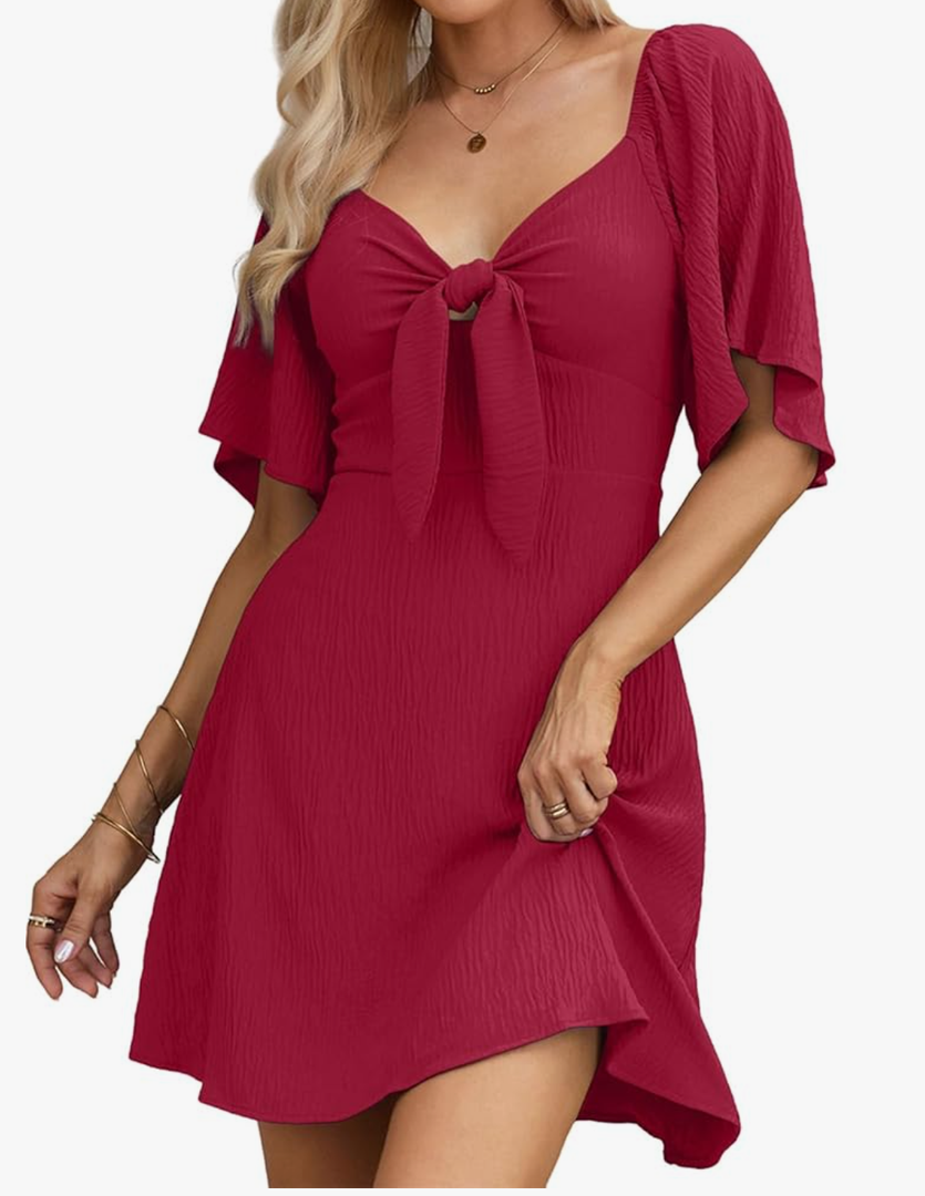Dokotoo Womens Dresses 2025 Summer Fall Deep V Neck Elegant Bow tie Mini Dress S-XL Size XL