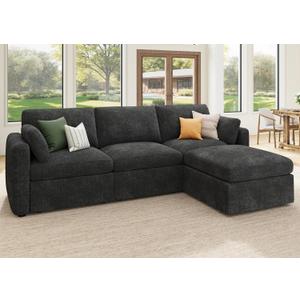HONBAY Modular Sectional Couch with Storage Seats, L Shaped Sectional Sofa with Storage, Chenille Sectional Couches for Living Room, Grey