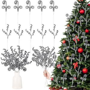 Soulchen 15 Pcs Black and White Christmas Tree Picks Decorations Curly Pick Christmas Tree Stems for Xmas Home Decorations DIY Vase Filler Holiday Crafts Ornaments for Wreath Garland