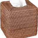 Sumnacon Square Rattan Tissue Box Cover for Bathroom Kitchen Office (Brown)
