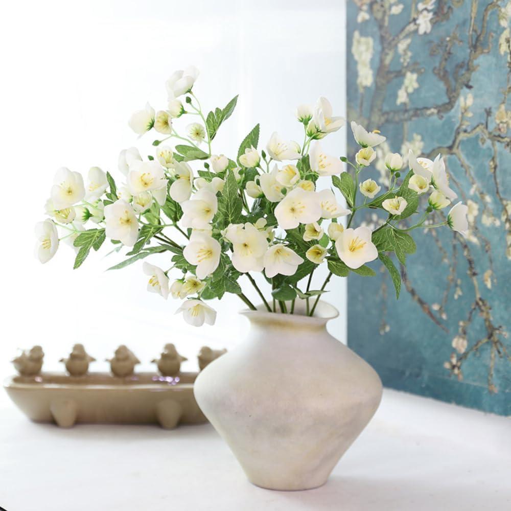 3Pcs Artificial Helloborus Silk Flowers Stem 21.6In Fake Hellebore Eranthis for Wedding Centerpiece Bouquets DIY Floral Home Party Office Decor (White)