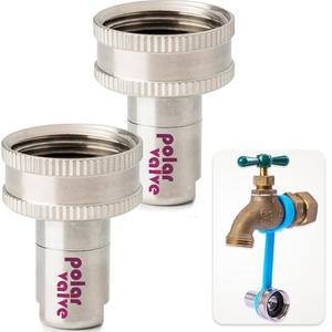 Polar Valve Outdoor Faucet Freeze Protection (Straight-Type, 2 Unit), Auto Temperature Control, Stainless Steel and Nitinol for Winter, Easy Installation, Water-Saving Solution