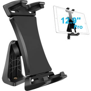 IPad Tripod Mount Adapter 360 Degree Rotatable Universal Tablet Clamp Holder for iPad Pro 12.9 11 10.5, iPad Air Mini, Surface Tab, Galaxy Tab and 3.5 to 13.5in Phone Tablet, for Tripod, Monopod (Black)