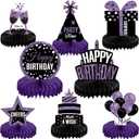 Pajean 8 Pieces Purple and Black Birthday Party Honeycomb Centerpieces Purple Black Table Centerpieces Decorations Table Centerpiece Sign for Kids Adults Party Supplies (Glitter)