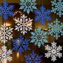 24 Pcs 11.8'' Large Snowflake Decorations  Giant Hanging Snowflakes, Plastic Snowflakes for Indoor & Outdoor Christmas Decor, Porch & Tree Decorations (White, Blue, Dark Blue)