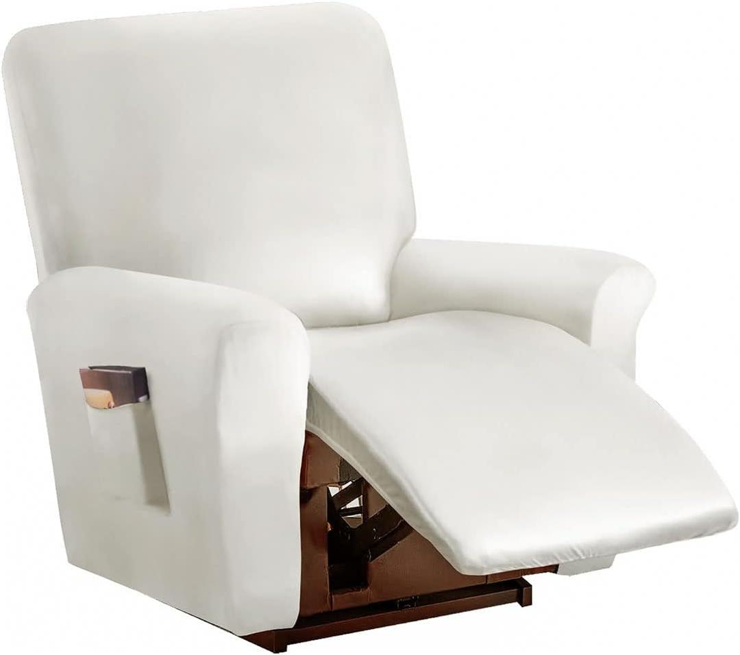 vctops 4 Pieces Waterproof Faux PU Leather Recliner Slipcovers Stretch Soft Sofa Couch Cover Anti-Slip Furniture Protector with Elastic Bottom for Kids Cats Dogs(White,1 Seat)