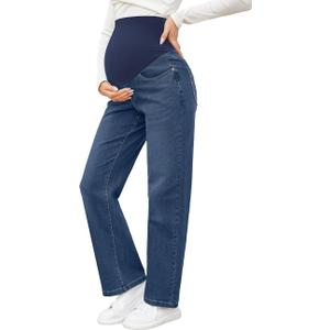 Women's Maternity Jeans Straight Leg Cropped Relaxed Fit Over Belly Comfortable Denim Pants Pregnancy XXL